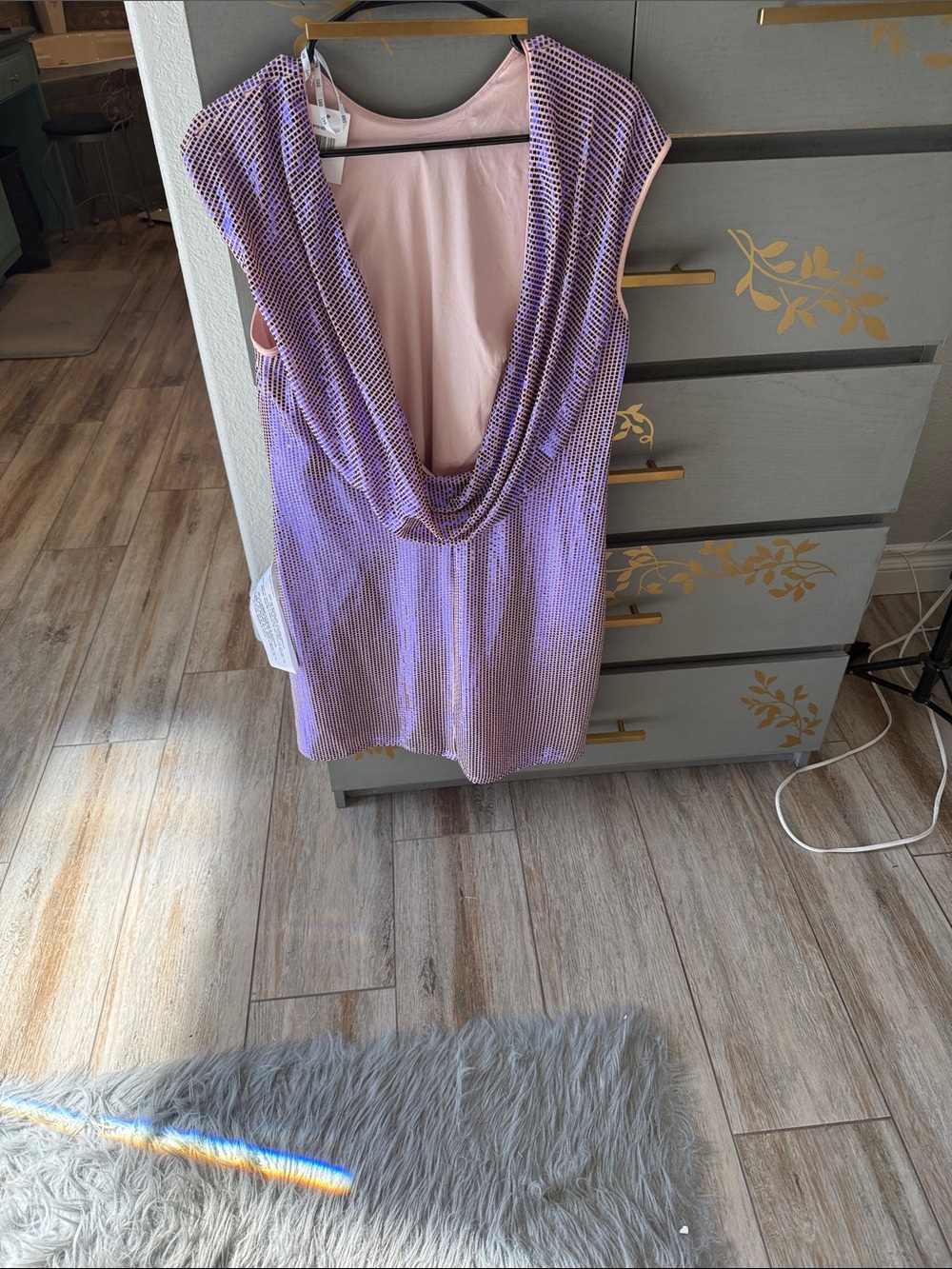 Draped Lavender Sequin Sleeveless Tank Dress